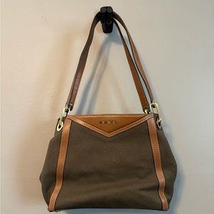 MICHAEL KORS Olive Camel Raven Canvas Leather Shoulder Tote Purse Handbag